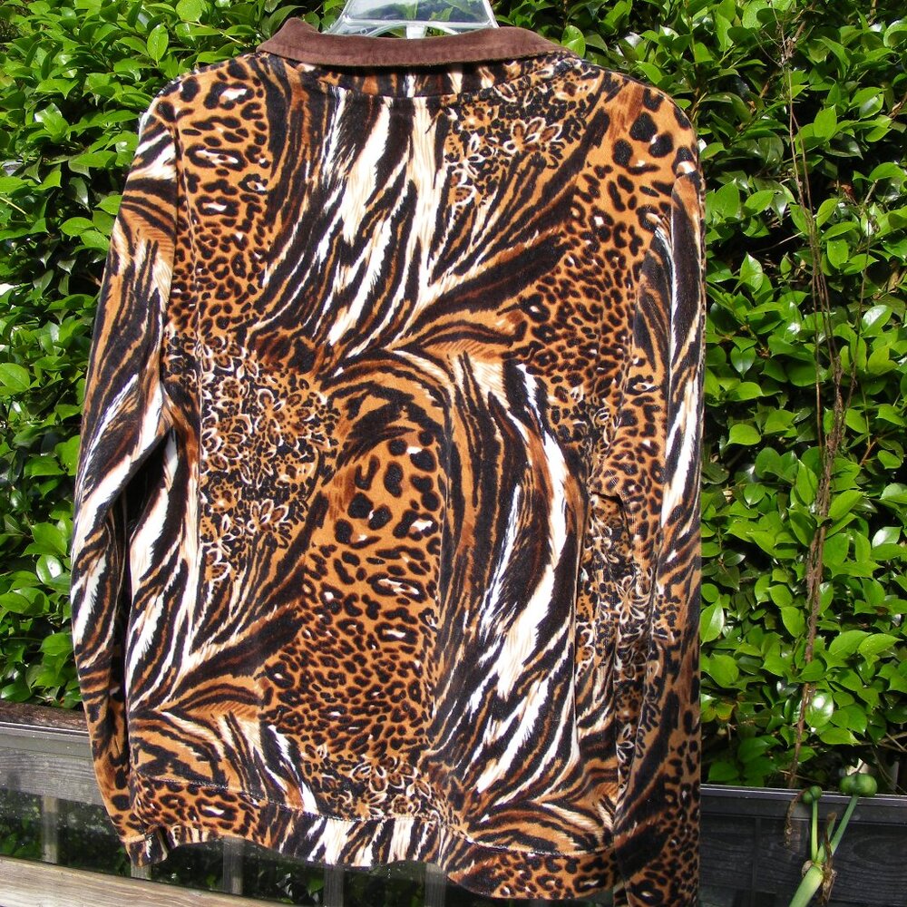 Ladies Vintage Size XL Animal Print Brown Black Coat Jacket by Mirror Image - Picture 4 of 8